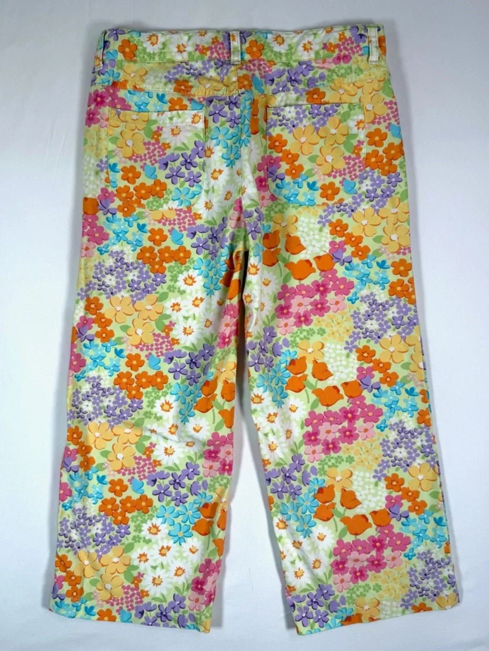 GYMBOREE Girls Floral Pants Size 12 Bright Multicolor Cotton Spring Summer Retro